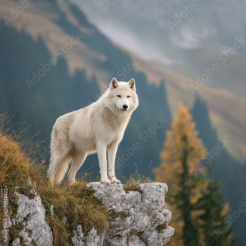 Majestic Dire Wolf Standing Proud on Rocky Terrain in Wilderness photo