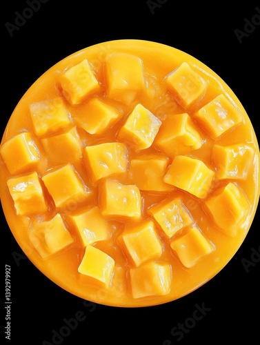 Obraz na płótnie Mango Cubes on Yellow Plate w salonie