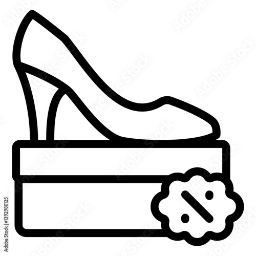 High hill shoe box line icon, shopping concept. Vector graphics. Woman shoe and package, footwear sign on white background, style mobile or design.