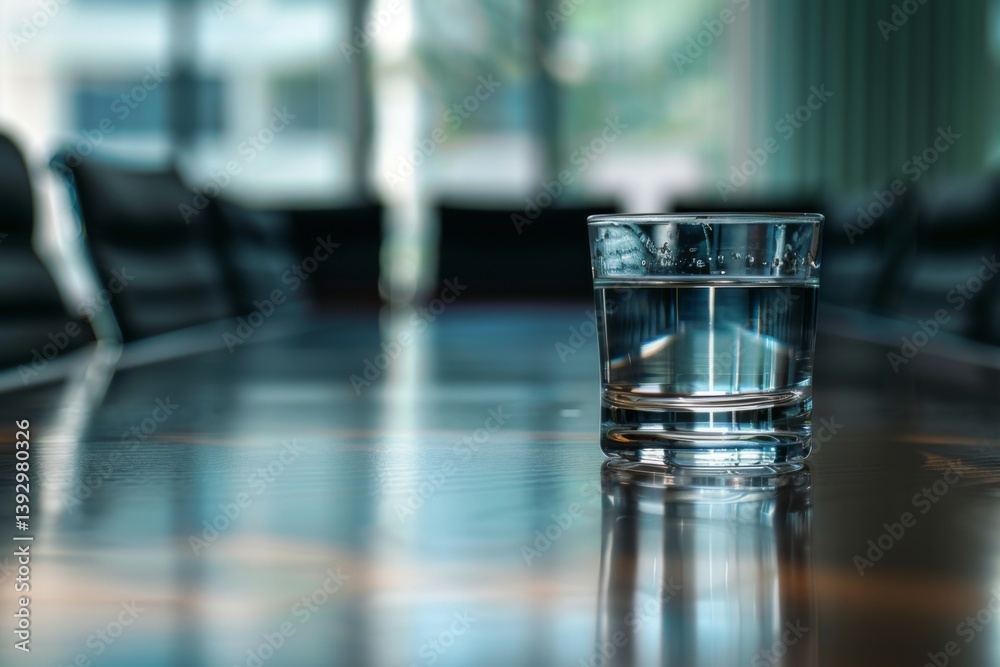 glass of water on a conference table glass of water on a conference table