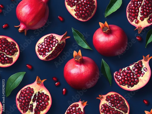 Obraz na płótnie Pomegranates on Blue Surface w salonie