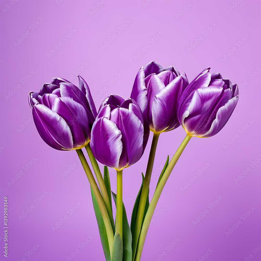 Fototapeta premium Close-up of vibrant purple tulips on pastel background 