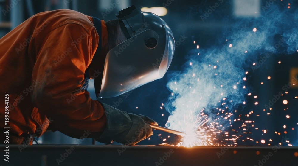 A welder applying heat to a metal structure on a construction site. Featuring expertise and safety A welder applying heat to a metal structure on a construction site. Featuring expertise and safety