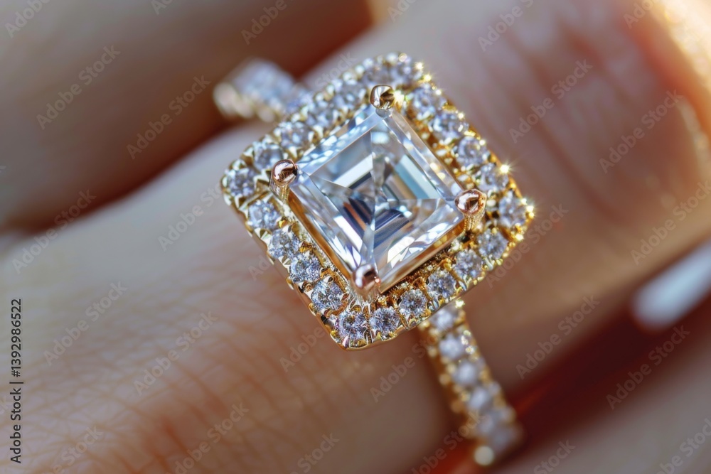 Close up of a jeweler carefully inspecting a sparkling diamond ring