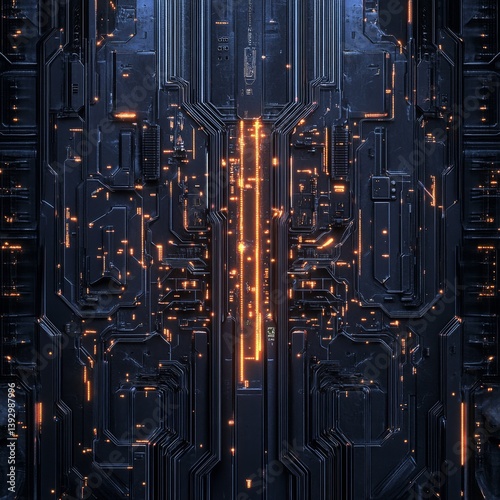 abstract art featuring a cybernetic texture interwoven with digital circuitry isolated on a minimalistic background , detailed digital circuits merging into organic textures with a futuristic feel