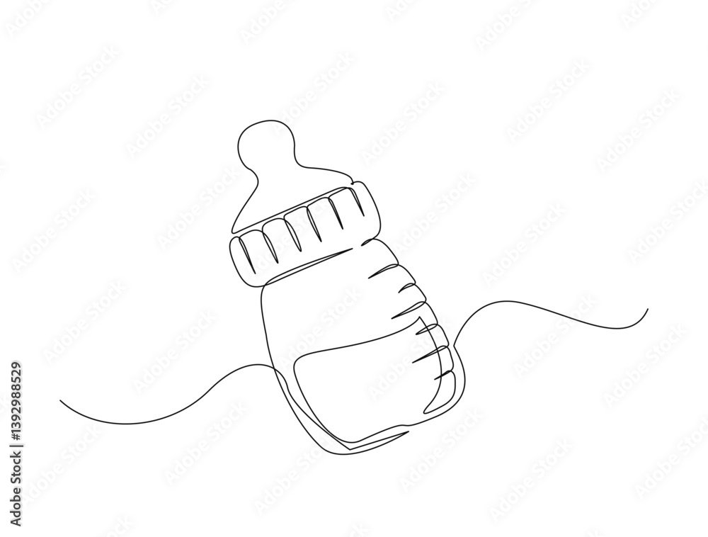 Fototapeta premium Baby milk bottle in single line draw illustration. Continuous one line drawing of baby feeding bottle. Editable stroke.