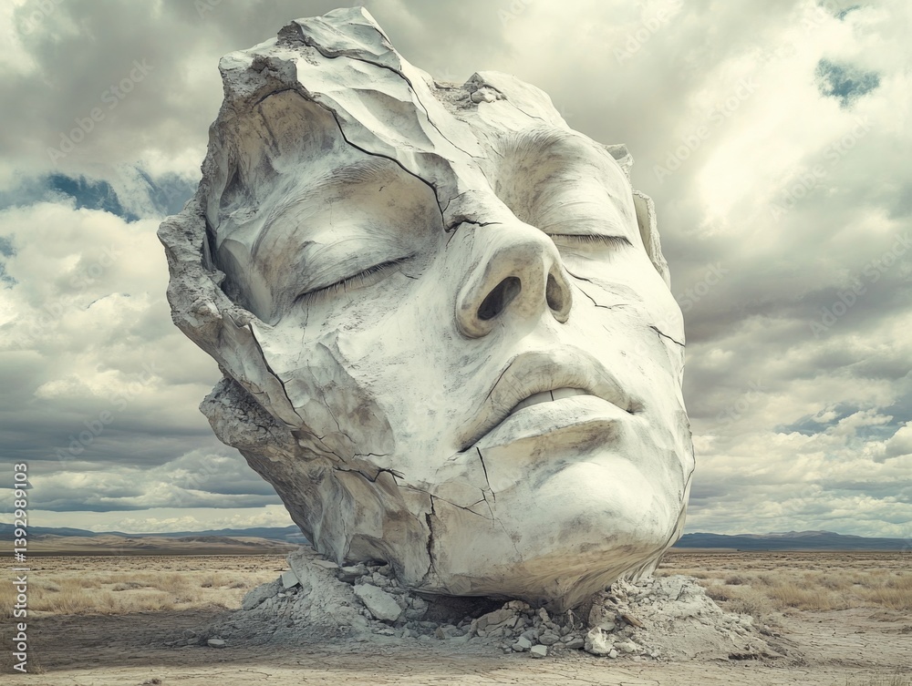 Man's Face Sculpture in Desert