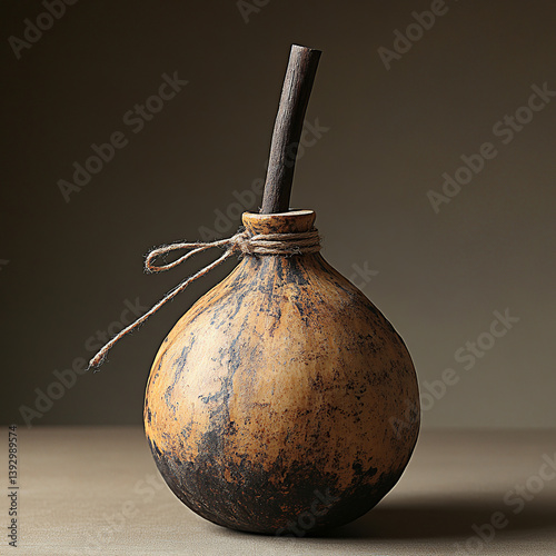 a gourd with a cork tied to a stick