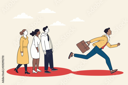 Initiative or unique attitude for leadership, courage or determination to get out of safe zone, limitation or entrepreneurship concept, courage businessman jump out of comfort zone to new chance.