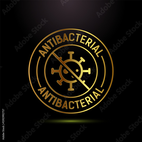 Antibacterial icon design illustration, Hygiene label symbol in gold color style
