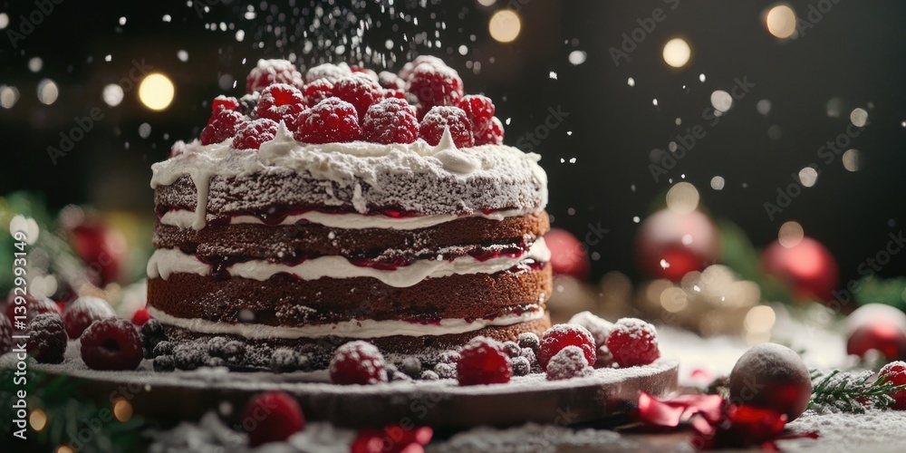 Raspberry Cake with Powdered Sugar