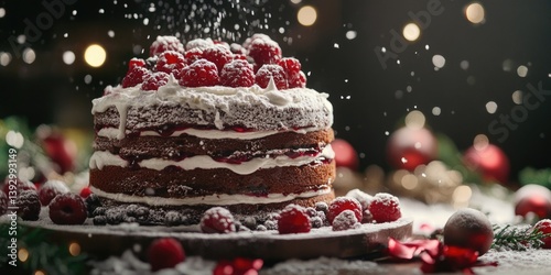 Obraz na płótnie Raspberry Cake with Powdered Sugar w salonie