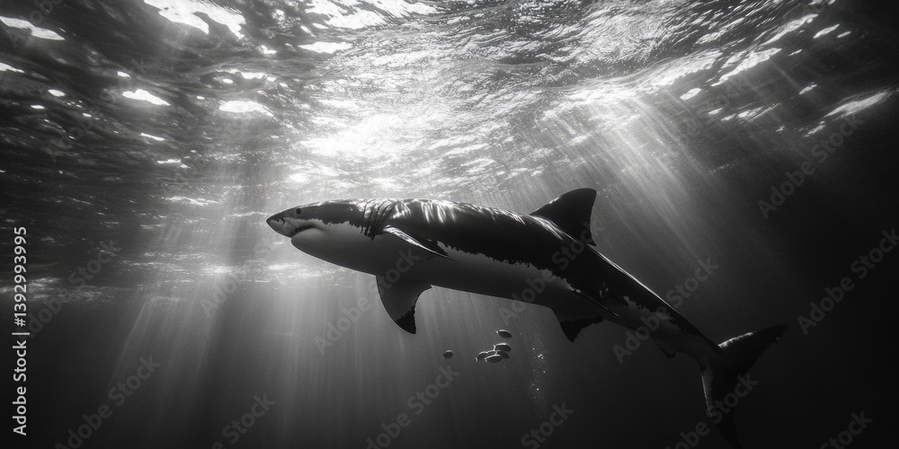 Great White Shark Swimming Ocean