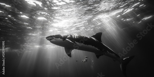 Obraz na płótnie Great White Shark Swimming Ocean w salonie