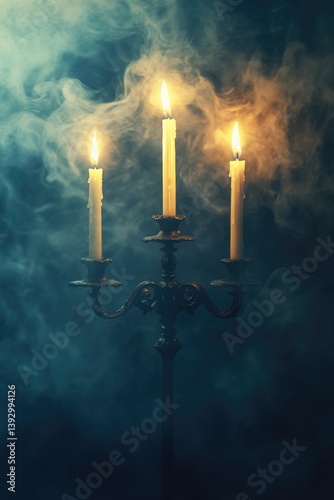 Obraz na płótnie Lighted Candles in Dark Room w salonie
