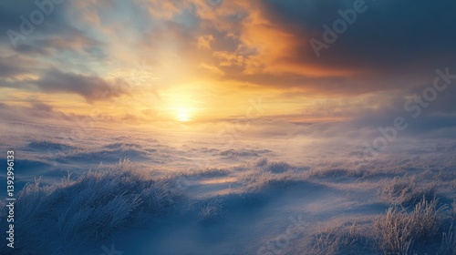 Snowy Field at Sunset