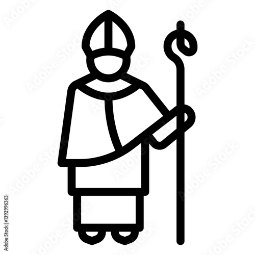 Church priest with staff line icon, greek roman man concept. Vector graphics. Man with religious costume sign on white background, style mobile or design.