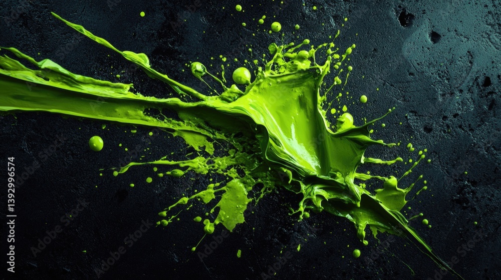 Green Paint Splash Black Surface