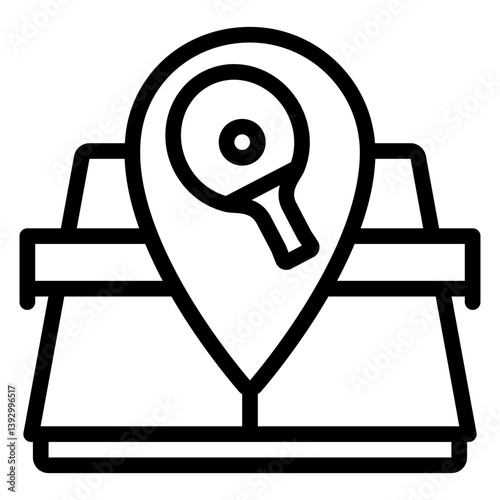 Tennis table with location pin line icon, table tennis concept. Vector graphics. Tennis racket and map pin, sport sign on white background, style mobile or design.