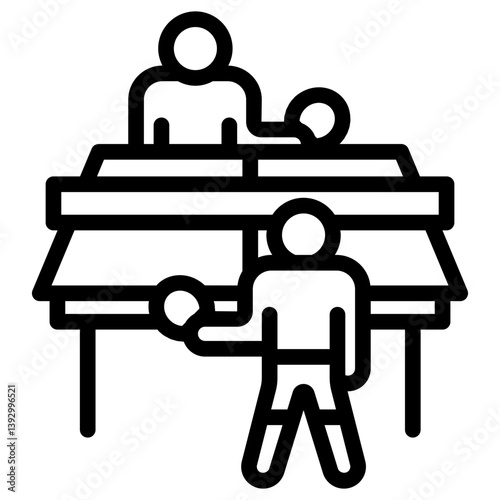 Tennis players at table line icon, table tennis concept. Vector graphics. Two men playing tennis, sport sign on white background, style mobile or design.
