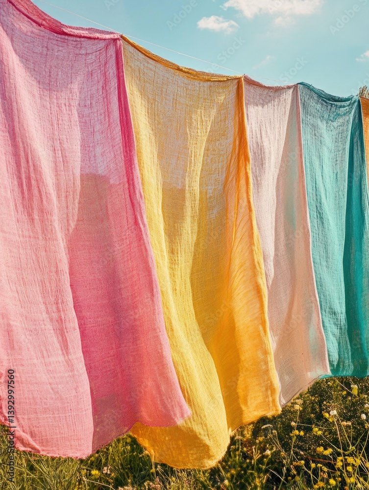 Colorful Towels Hanging on Clothes Line