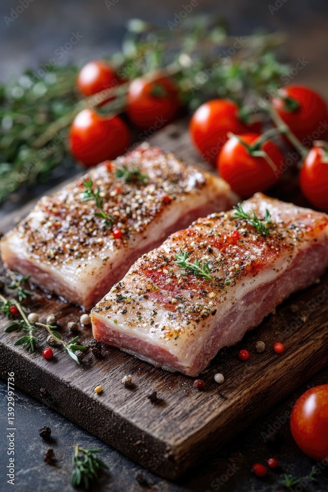 Meat slices on cutting board