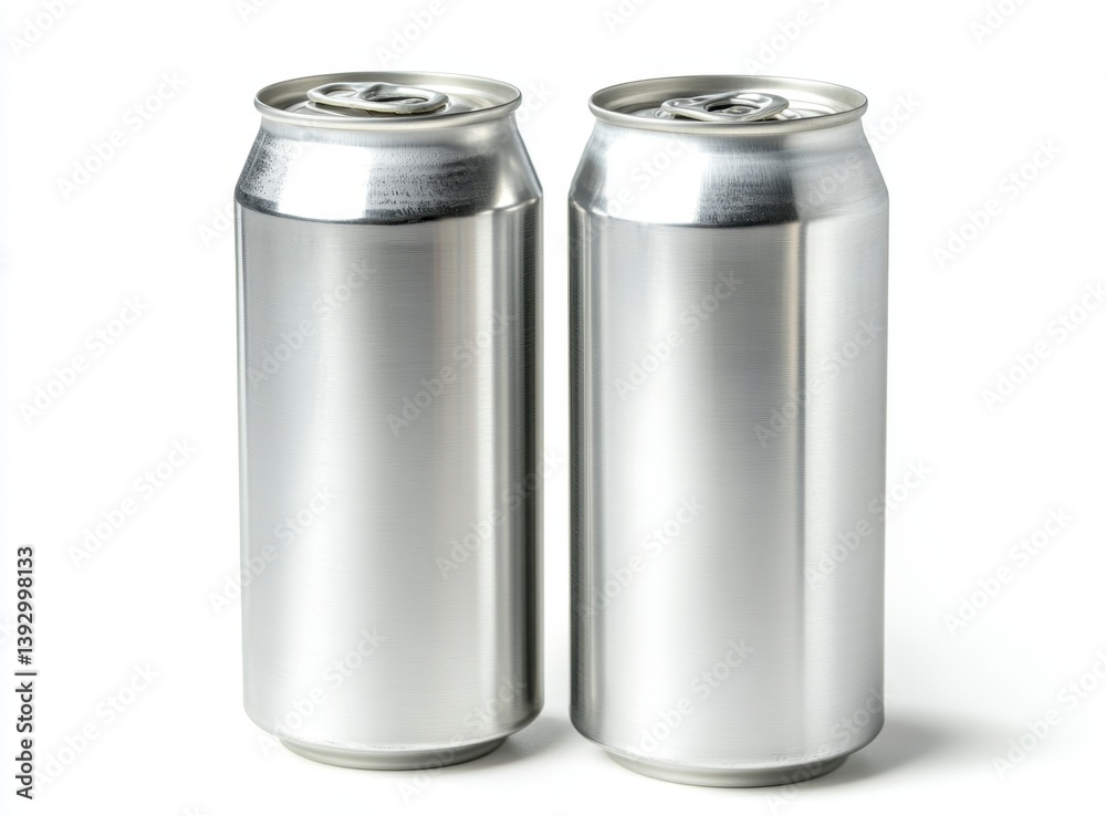 Two Metal Drink Cans Isolated on White Background for Beverage Industry Two Metal Drink Cans Isolated on White Background for Beverage Industry