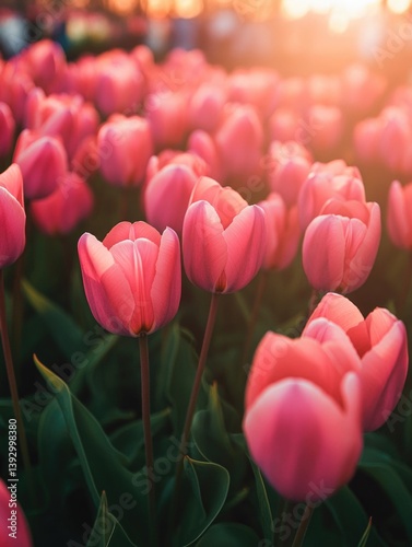 Pink Tulips with Sun Background