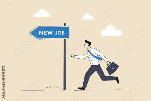 Change to new job, career or opportunity, new challenge to success, improvement or advancement, recruitment or employment concept, businessman employee carrying stuffs changing to new job opportunity.