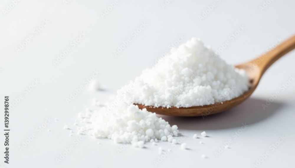 Spoonful of white sugar against white backdrop, simple, white background, cane sugar Spoonful of white sugar against white backdrop, simple, white background, cane sugar