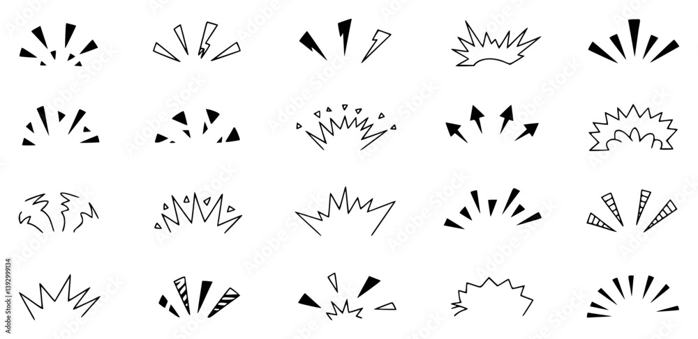 Fototapeta premium Hand-Drawn Burst and Explosion Line Art Set