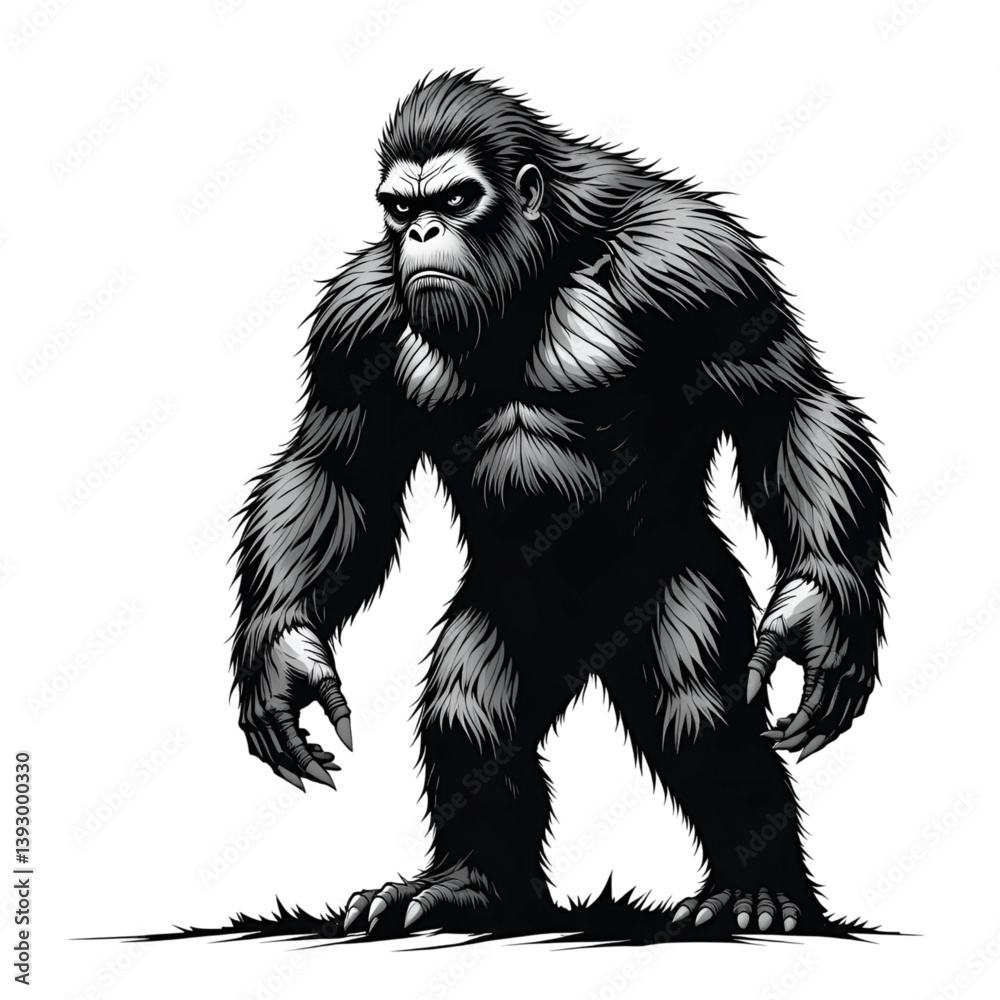 Bigfoot black and white vector illustration, generative ai Bigfoot black and white vector illustration, generative ai