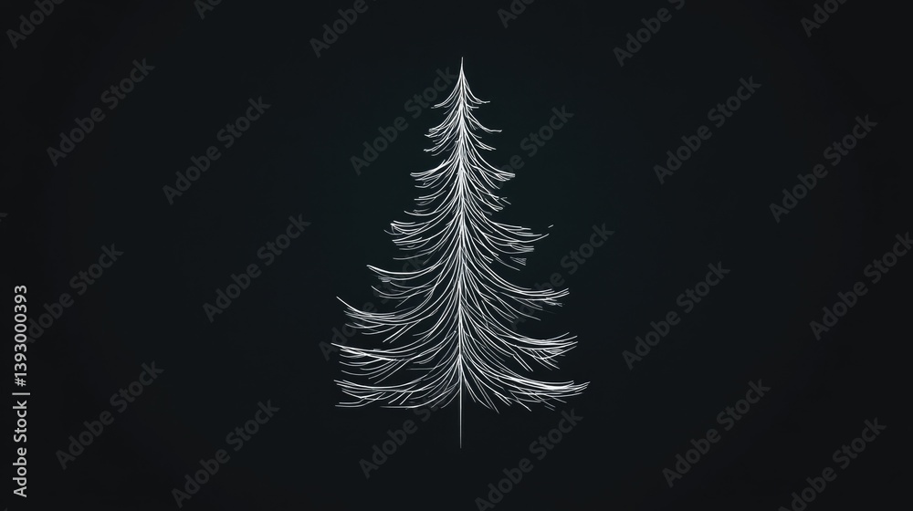 White Christmas Tree on Black Background