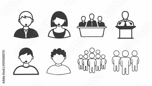 Illustration of customer service representatives, speakers, and audience members in a meeting setting created with generated ai