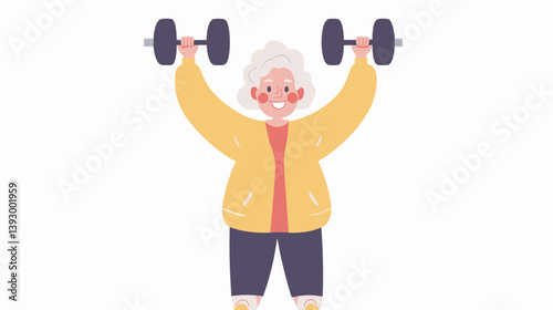Elderly woman lifting dumbbells in fitness illustration

