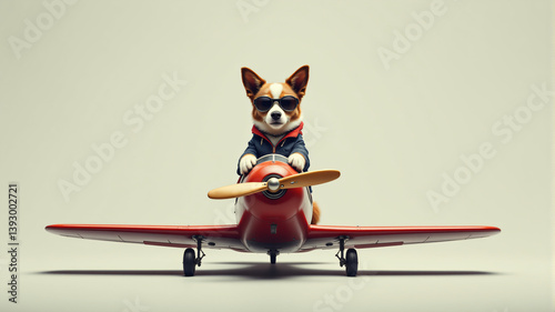 Adventurous Dog Flying a Toy Plane photo