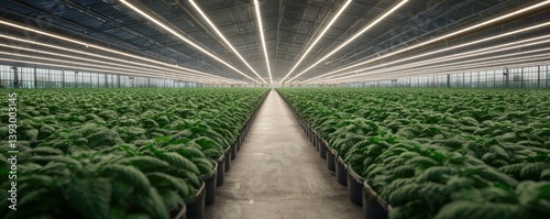 Obraz na płótnie Vibrant greenhouse filled with lush plants under bright lights. w salonie