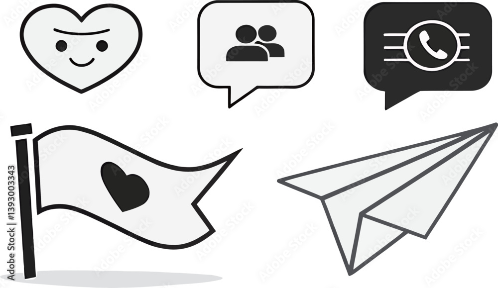 Digital communication icons representing connection and affection. Digital communication icons representing connection and affection.
