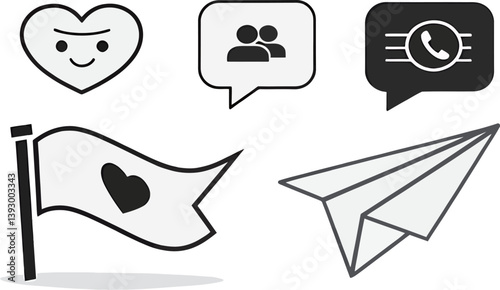Digital communication icons representing connection and affection.