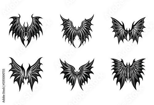 Sinister Demon Wings Vector Art – Sharp, jagged vector designs for horror, fantasy, and dark-themed projects in EPS.