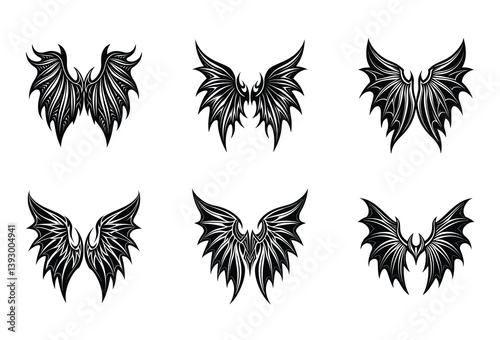 Dark & Divine Wings Vector Set – Collection of angelic and demonic wings for tattoo design, apparel, posters, and fantasy creators.