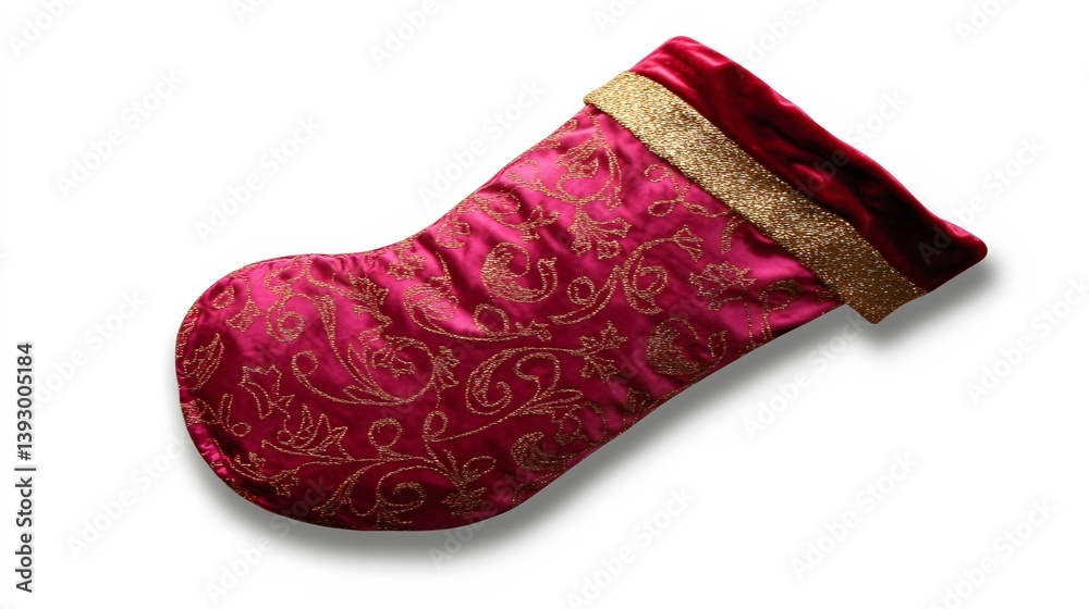 Obraz premium Elegant Crimson Christmas Stocking Gold Design Velvet Holiday Decoration