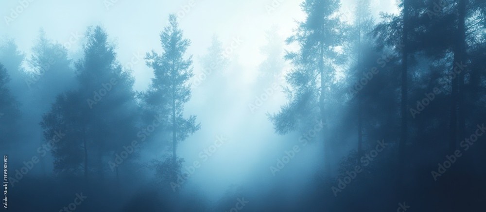 Naklejka premium Misty Forest Sunlight Nature Background Image