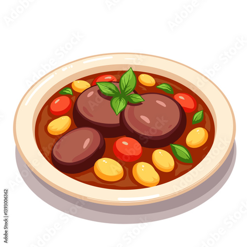 Delicious stew with meat and vegetables in a no background setting  