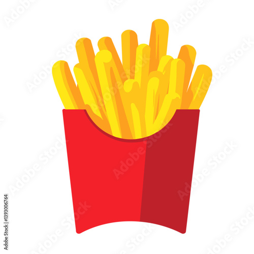 French fries in a red container on a no background  