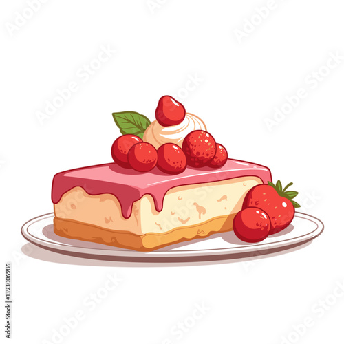 Strawberry cheesecake on a plate with no background  