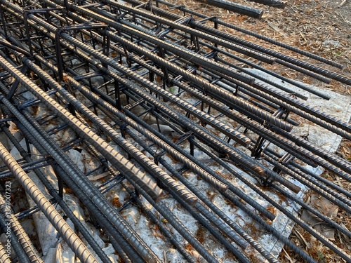 Steel bar piles for building pillars, about engineering, building and house construction.