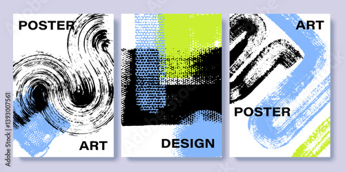Abstract art posters, covers, cards. Hand drawn rough grunge textures. Geometric forms. 