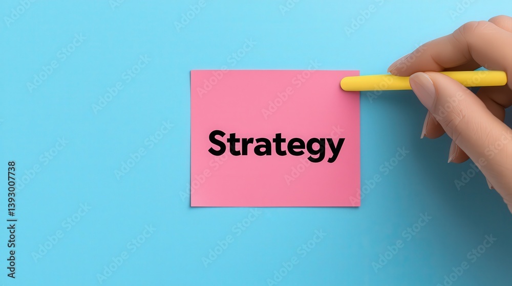 Strategy in postit concept. A hand writing Strategy in postit concept. A hand writing