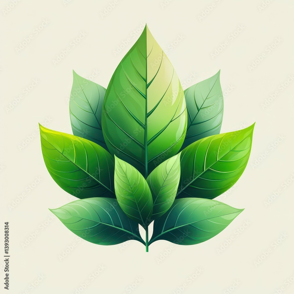 Naklejka premium Leafy green illustration showcasing various shades and textures of leaves in a natural design